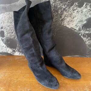 Vintage Black Suede Leather Calf Height Boots Size 5 Pinecones Maine